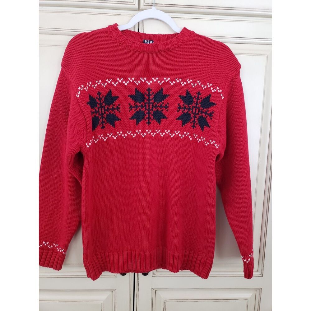 Gap Kids Snowflake Sweater Red Xxl Christmas Crewneck Red Pullover